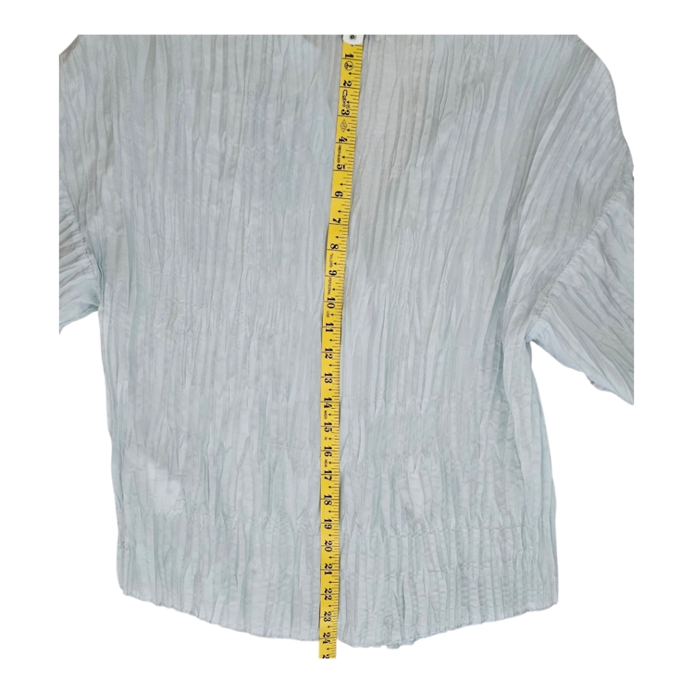 VINCE Blouse Shirt Blue Crushed Pleated Top 100% Silk Women Size M EXCELLENT - Picture 7 of 11